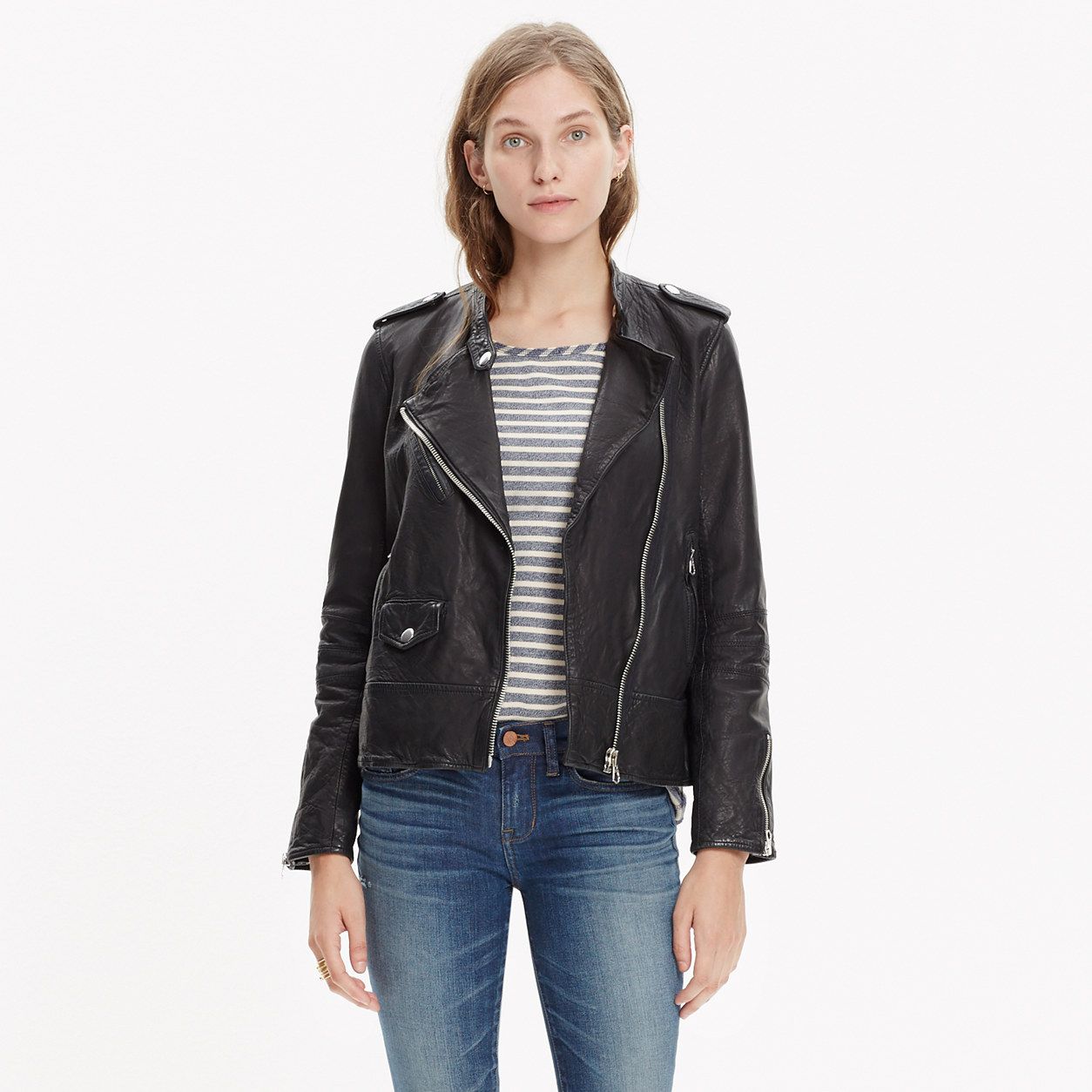 Washed Leather Epaulet Jacket | Denim jacket women, Coats jackets women ...