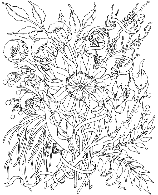 Download Bucket of flowers | Printable flower coloring pages ...