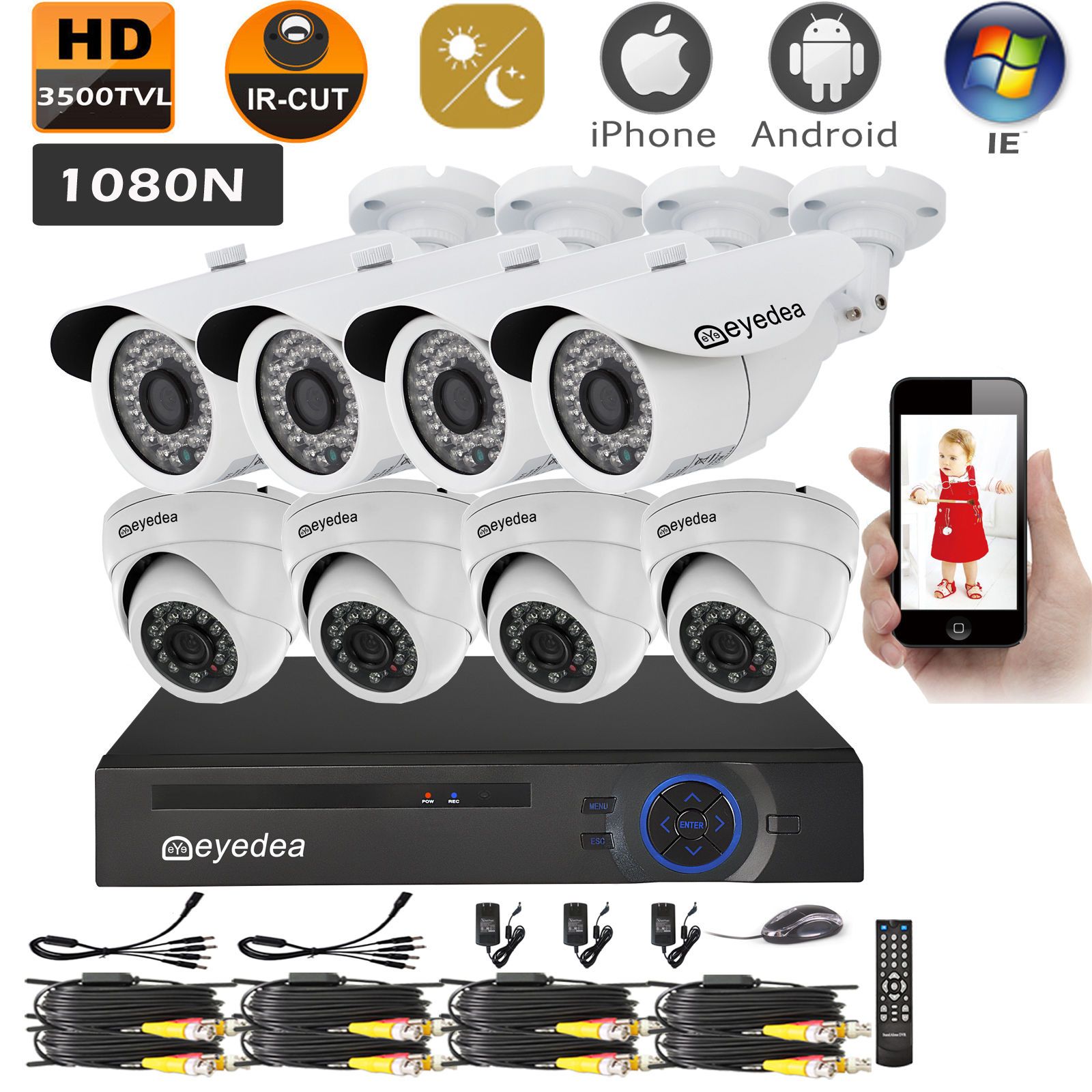 8 CH HD 1080N HDMI DVR 3500TVL CMOS LED CCTV Security Camera Night 8 CH HD 1080N HDMI DVR 3500TVL CMOS LED CCTV Security Camera Night Vision System