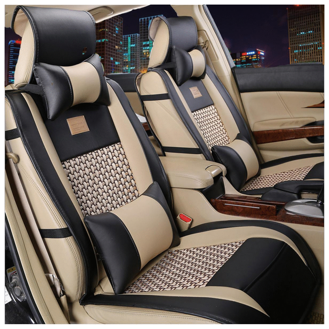 Beige Car Seat Covers Pu Leather Universal Dog Pet Protector Full Set Front Rear