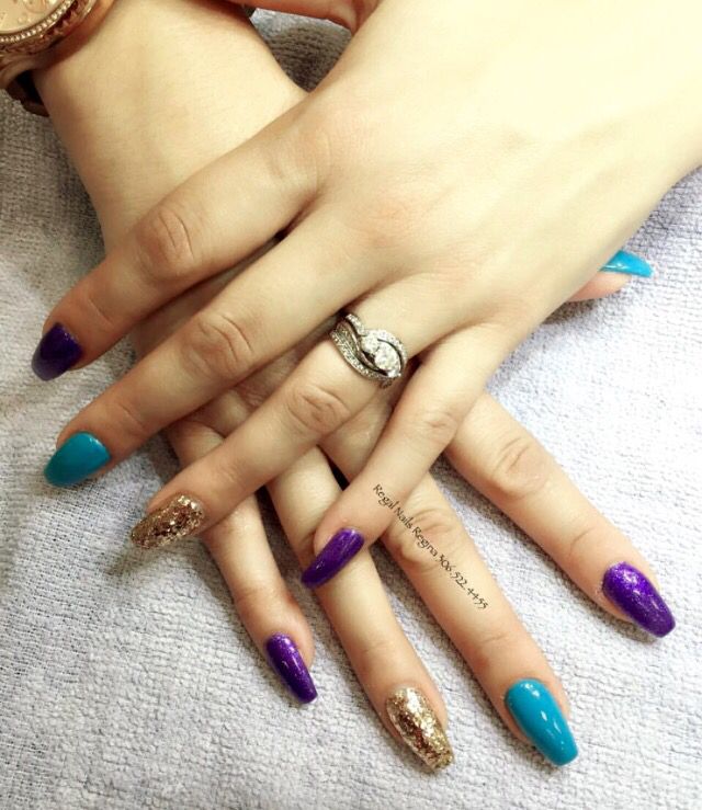 Purple Turquoise And Gold Coffin Nails Nail Designs In 2018 Purple Turquoise And Gold Coffin Nails Glitter