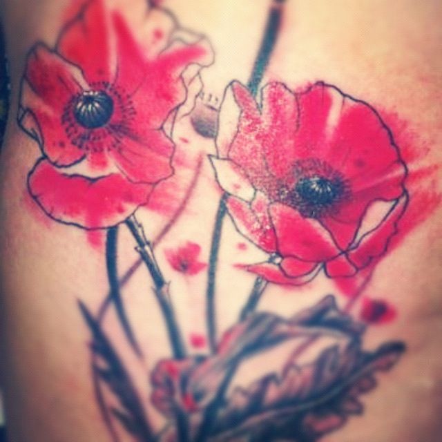 Watercolour Poppy tattoo, in remembrance of my Nan. 