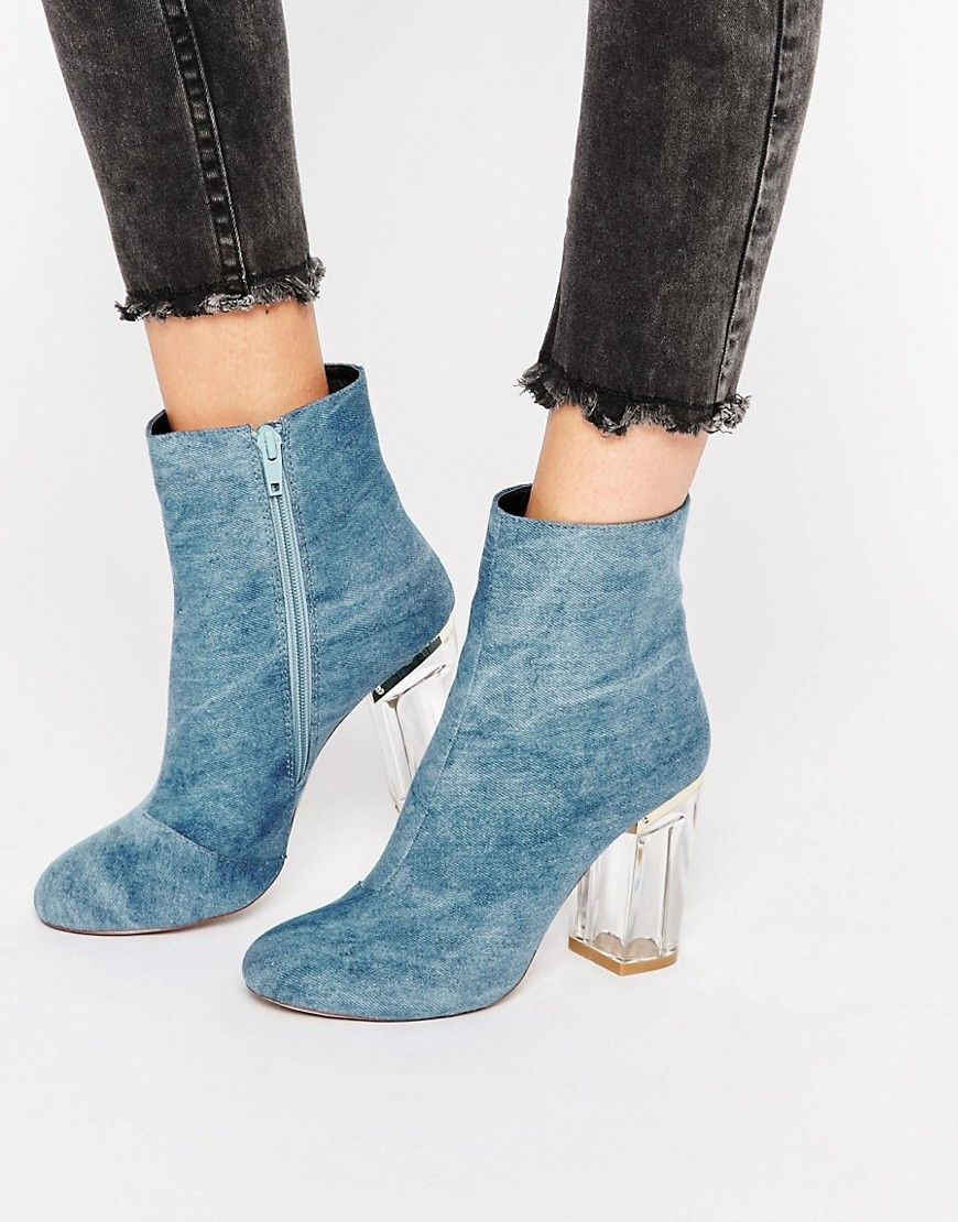 Public Desire Claudia Blue Clear Heel Ankle Boot at asos.com | High heel boots ankle, Blue ankle