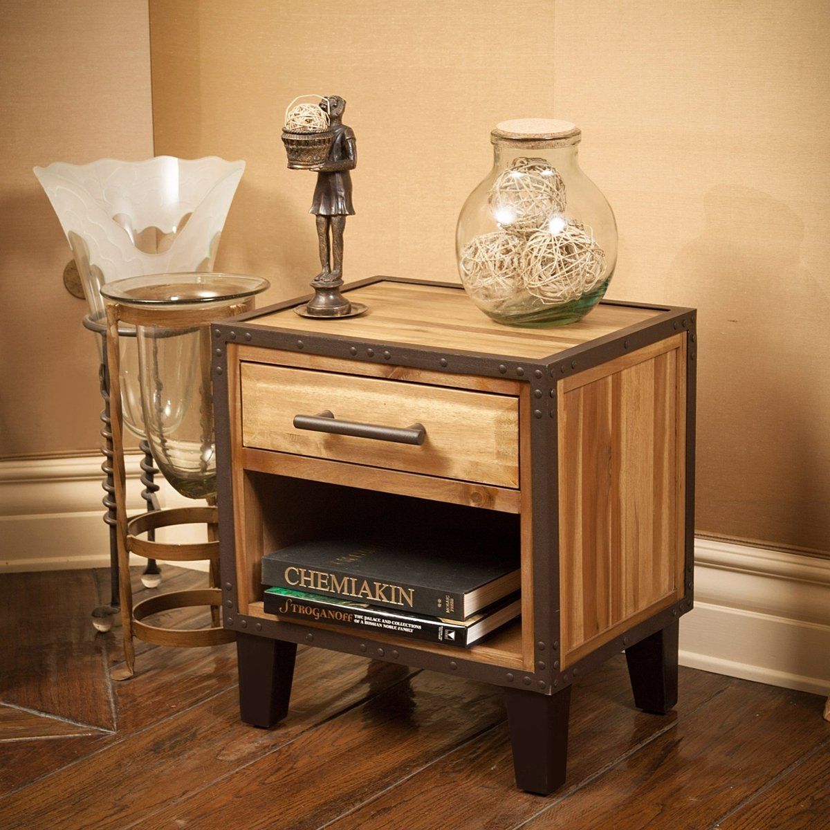 Glendora Industrial Solid Wood Single Drawer End Table