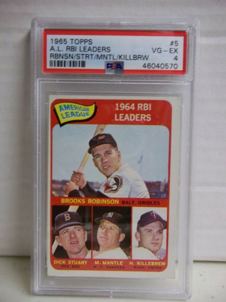 1965 Topps Mickey Mantle/Robinson/Killebrew PSA VGEX 4 RBI Leaders