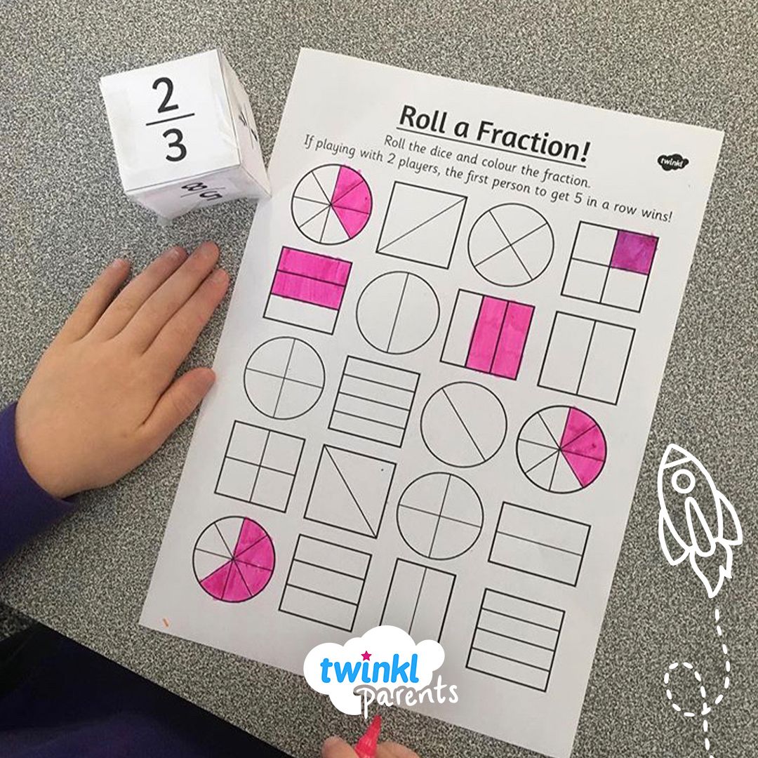 Turn fractions into a fun game at home with this 'Roll a Fraction' game