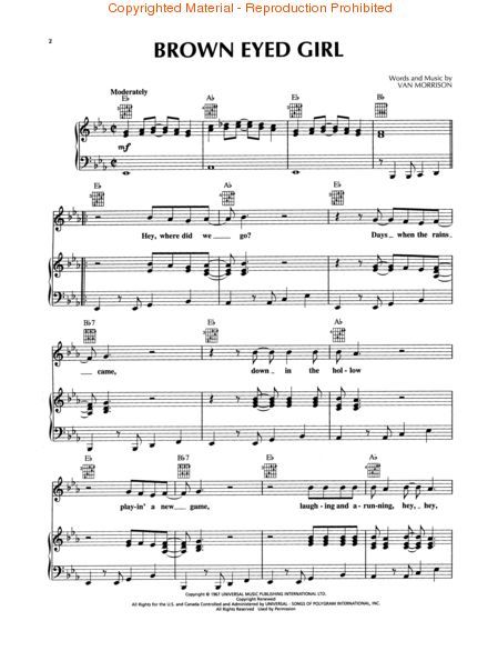 brown eyed girl sheet music