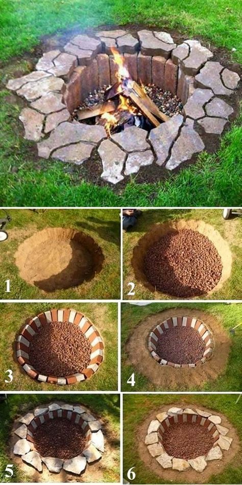 Inground Brick and Stone Firepit #hofideen Inground Brick and Stone Firepit #des...