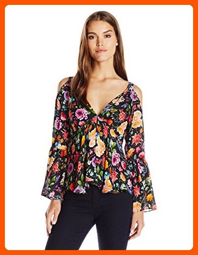 Nicole Miller Women's Tossed Wildflowers Silk Georgette Top, Multi ...