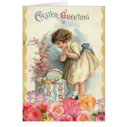 personalized easter card vintage girl and flowers card girl gifts