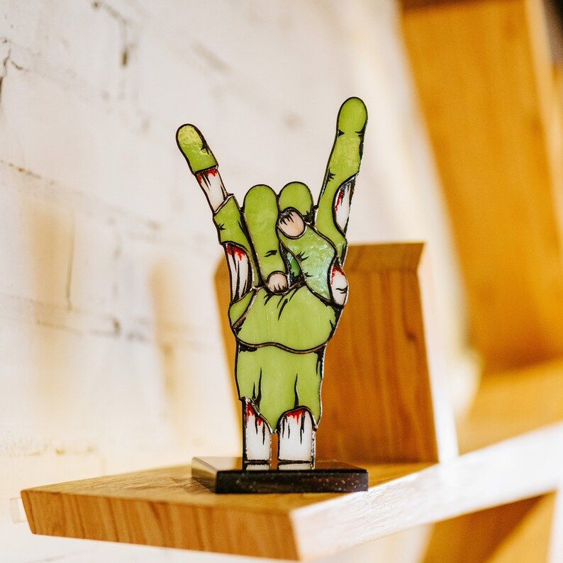 Rock on Stained Glass Suncatcher Halloween Figurine - Etsy Halloween Window Display, Halloween Party, Halloween Decorations, Decor Collection, Best Friend Gifts, Artist At Work, Suncatchers, Cool Gifts, Boyfriend Gifts