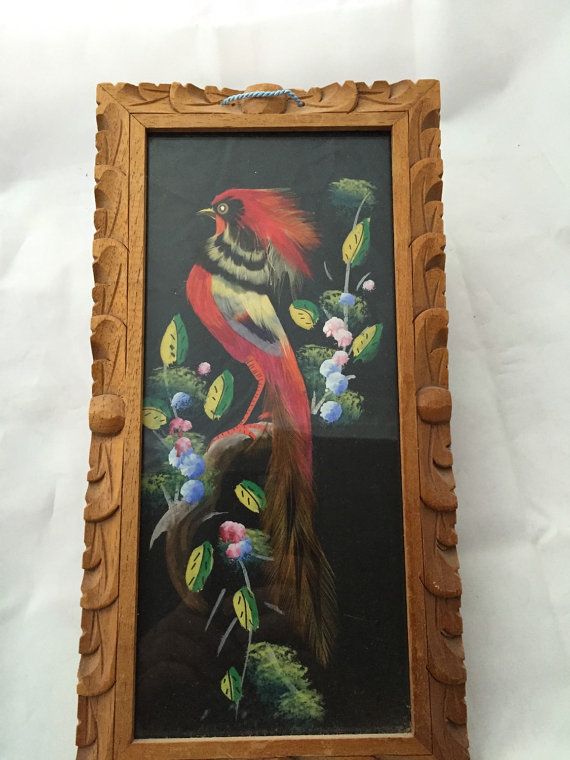 Bird Feather Painting Sealed Vintage 1960s Feathered Bird Postcard Sanborns Department Store Made in Mexico Folk Art Handmade Greeting Card