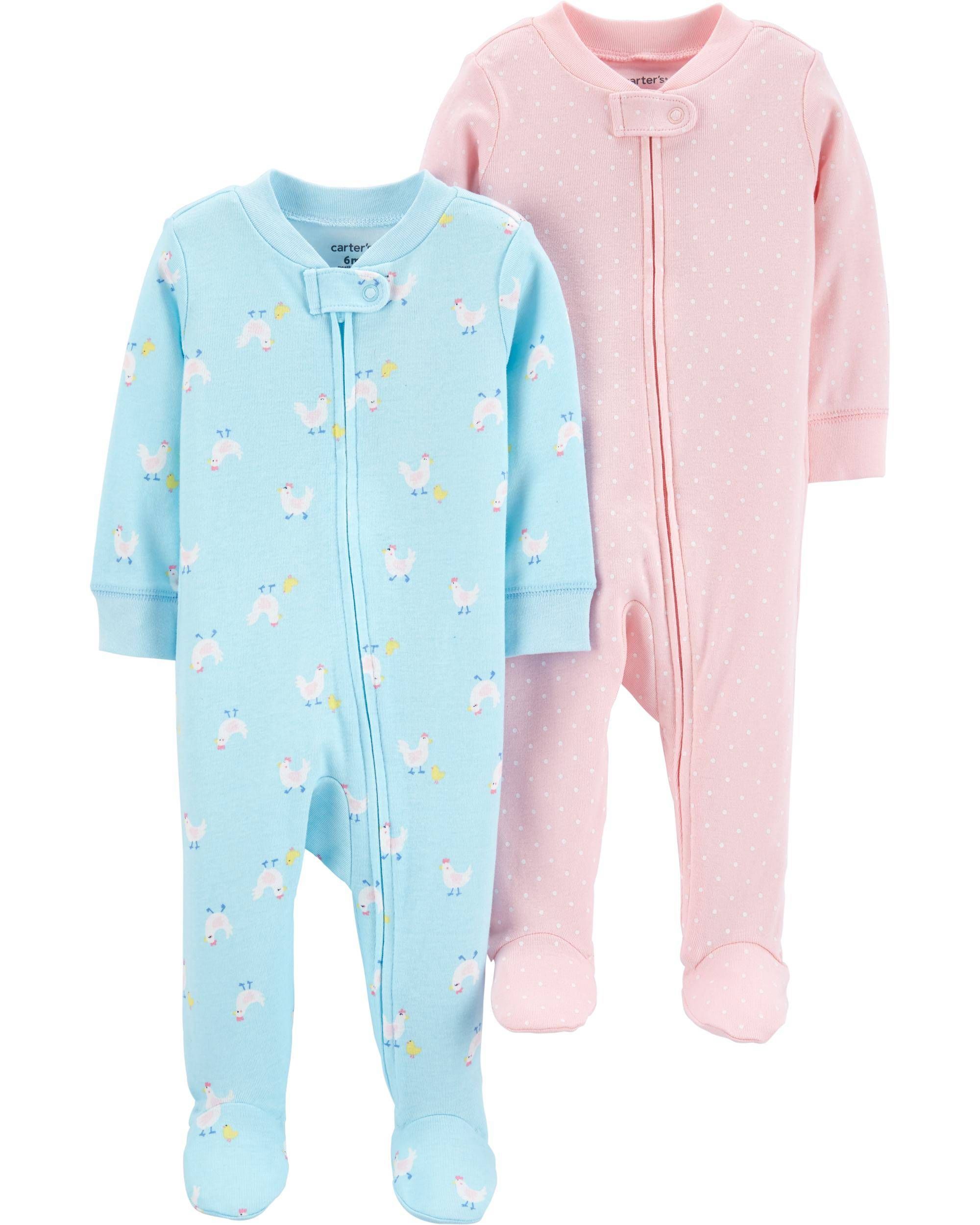 Carters Boys 2-Pack Zip-Up Snug Fit Cotton Romper PJs