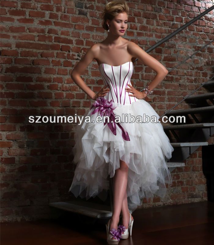Short Wedding Dress With Colored Skirt And Purple Front Short Wedding Dress With Colored Skirt And Purple Front Long Back