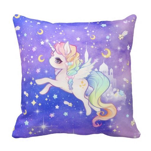 Cute kawaii pastel unicorn with moons Kawaii Throw Pillow Cushion Cover, Cute