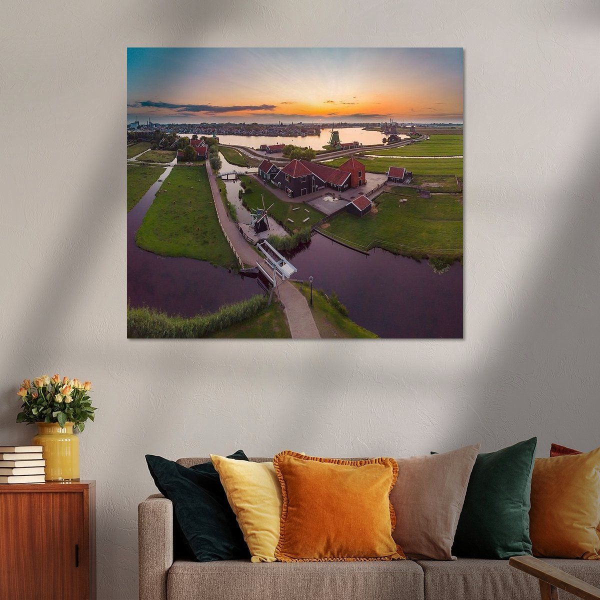 Koop het kunstwerk 'De Zaanse Schans en de molens langs de Zaan, Zaandam, , Noord-Holland, Nederland' van Rene van der Meer als schilderij op canvas, aluminium dibond, HD Metal, (ingelijste) fotoprint, behang, en meer. Holland, Tapestry, Canvas, Prints, Painting, Home Decor, Art, Products, The Nederlands