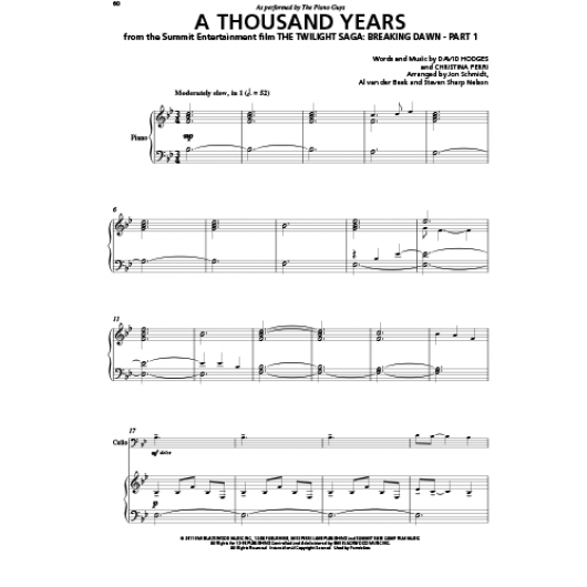 a thousand years piano guys sheet music