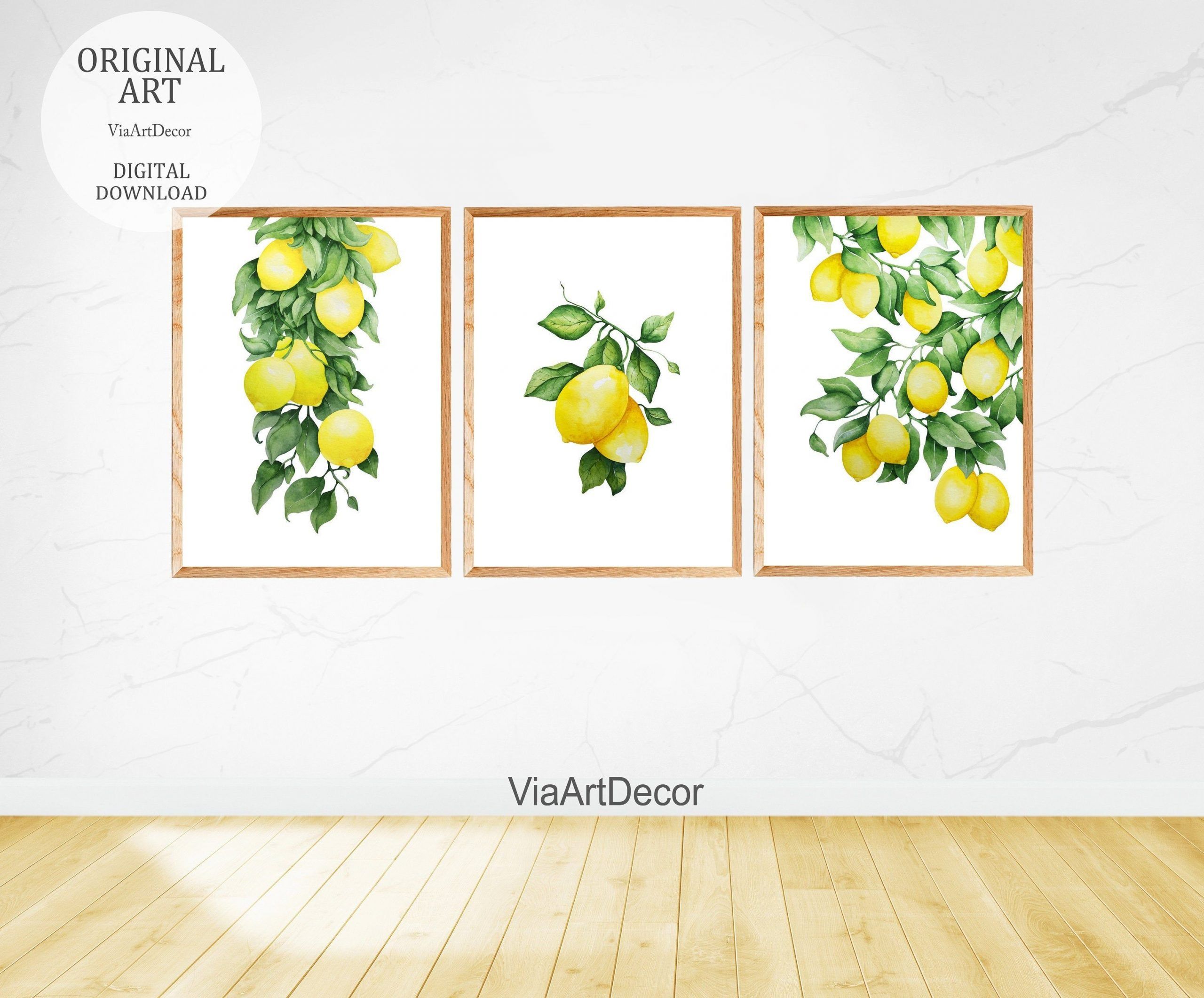 Set Of 3 Lemons Print Watercolor Wall Art Printable Lemon Kitchen Decor Yellow Citrus Tree Fruit Poster Di Dining Room Artwork Room Artwork Lemon Kitchen Decor