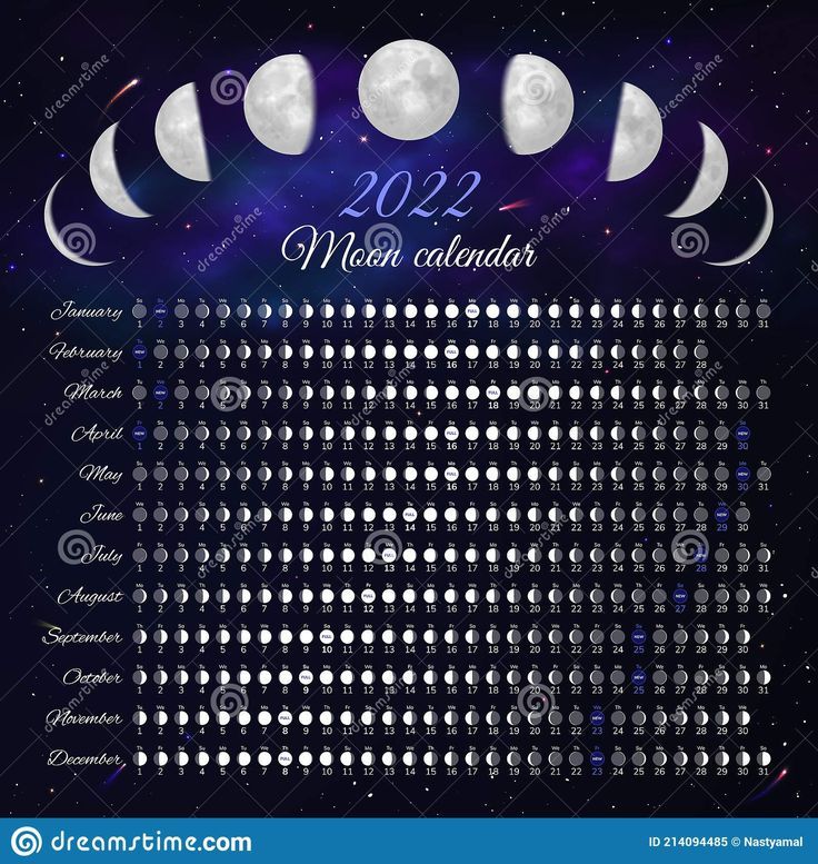 Moon phase calendar 2022 year month cycle planner