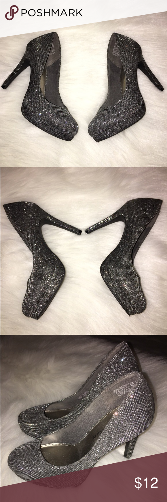 dark grey sparkle heels