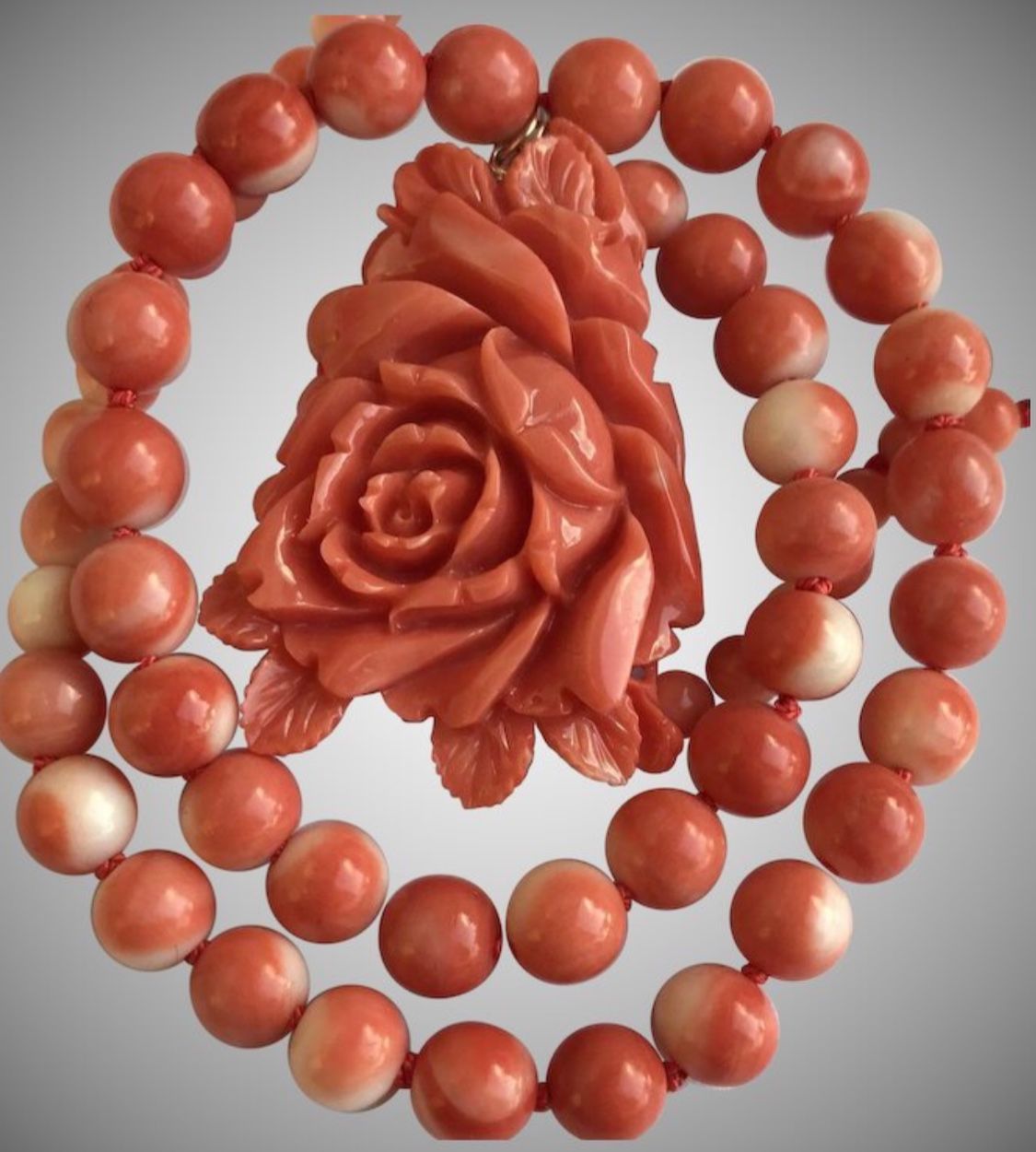 Vintage Carved Coral Pendant Necklace