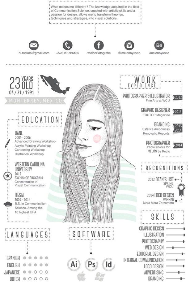 16 exemplos de curriculums creativos e profesionais Portfolio Design, Portfolio Resume, Portfolio Layout, Cv Inspiration, Graphic Design Inspiration, Graphic Design Resume, Logo Design, Design Design, Design Ideas