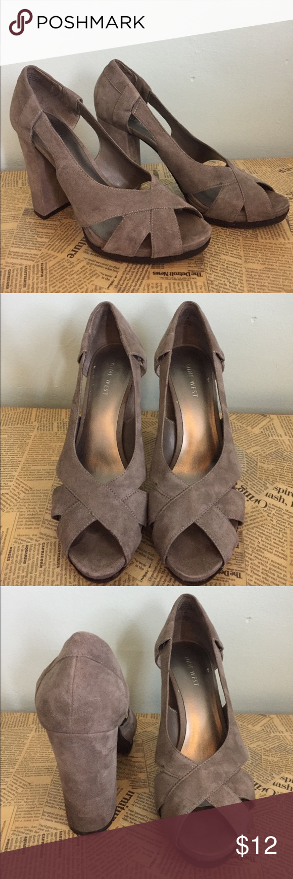 nine west suede chain wrap heels