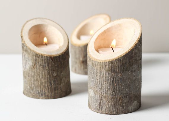 3 Rustic Wooden Branch Tree Tea Light Wood Candle Holders Wedding Mother/'s day