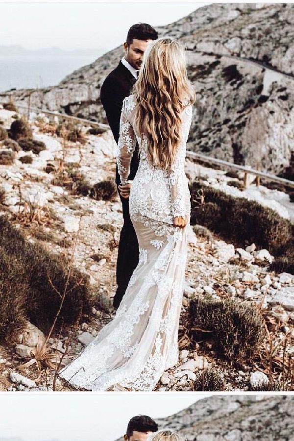 Custom Made Luscious Wedding Dresses With Sleeves, Wedding Dresses Mermaid, Wedding Dresses Vintage, Wedding Dresses Lace #spitzeapplique
