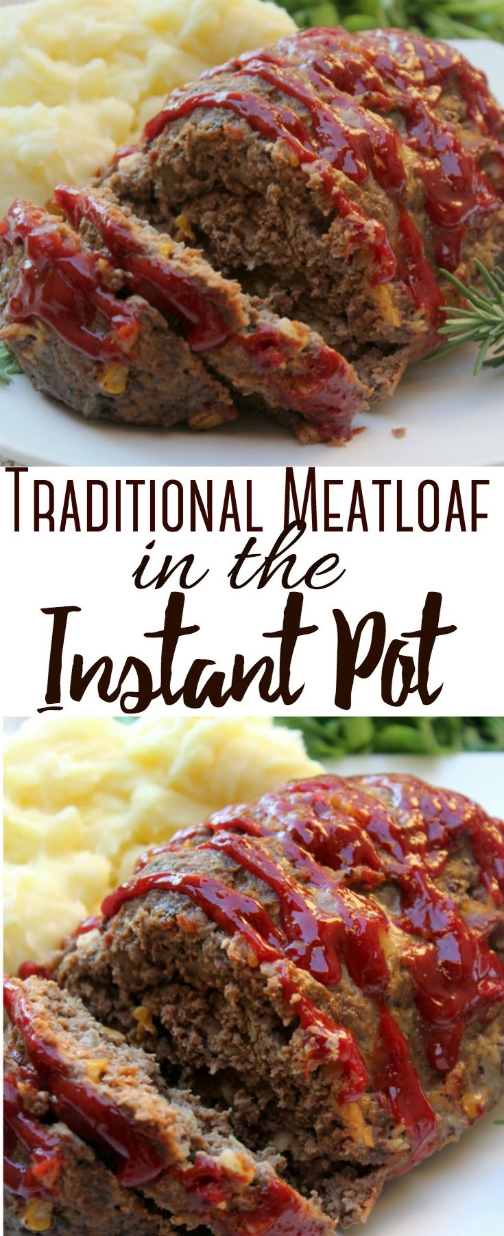 This traditional meatloaf recipe features flavorful seasonings, ground beef, and a touch of garlic. It cooks up quickly in the Instant Pot. #instantpotrecipeseasy