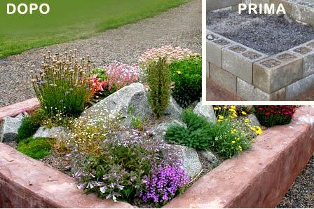 Idee giardino fai da te: aiuola con sassi o blocchi cemento fai da ... Aiuole da giardino con sassi