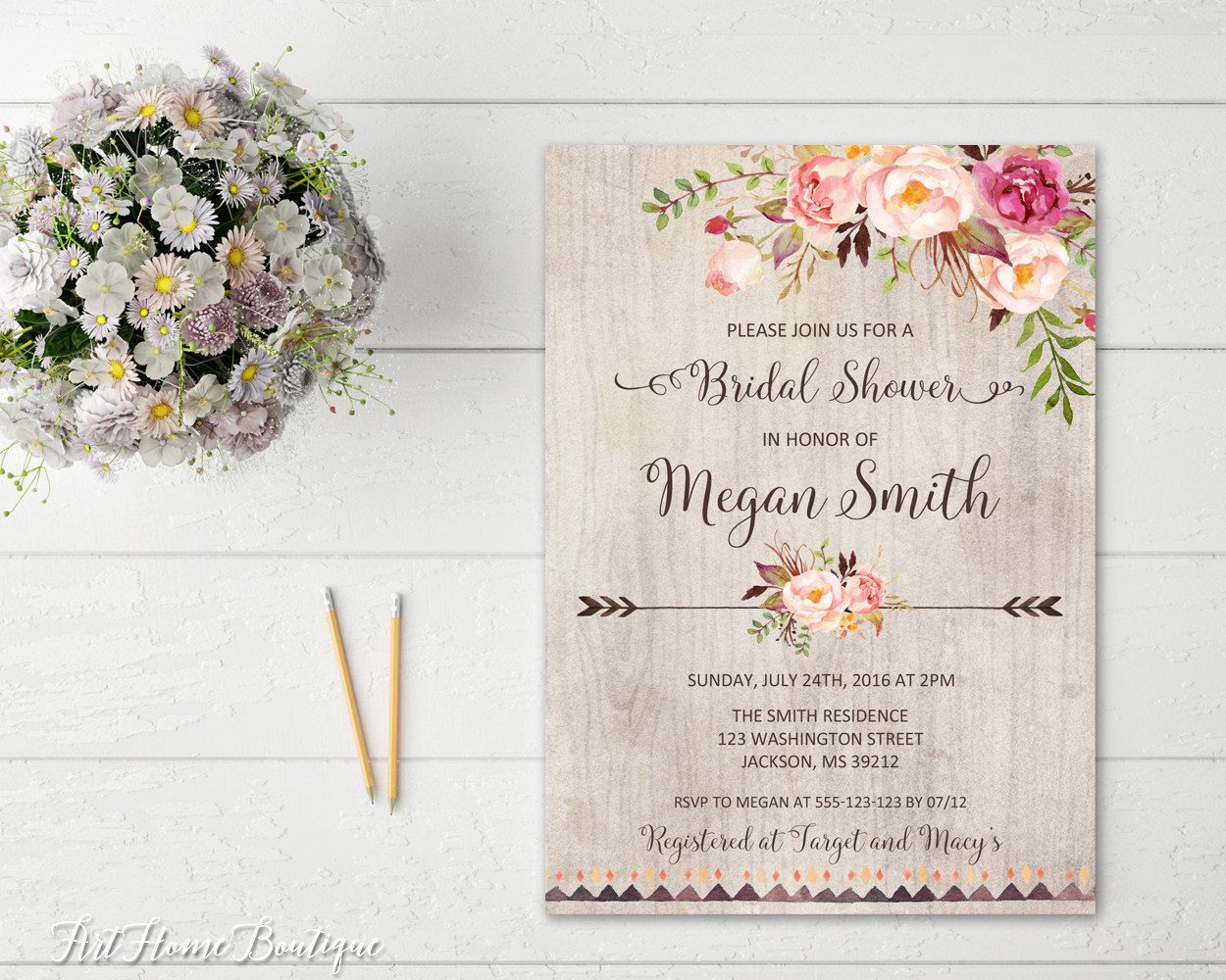 Bridal Shower Invitation Fl Boho Bridal Shower Invitation Fl Boho Invite Printable Chic