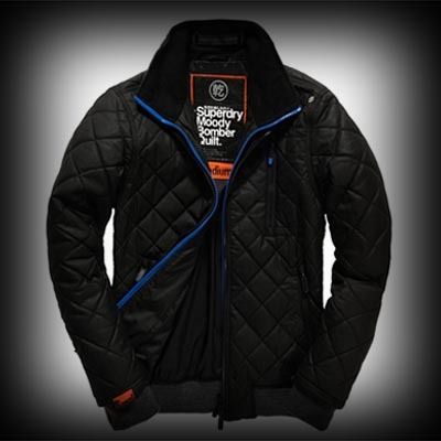 Superdry Mens Puffer Sports Jacket Black Blue Quilted Windcheater Ship Worldwide
