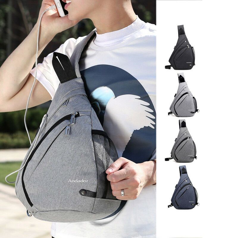Mens USB Charging Sling Shoulder Backpack Chest Bag Cross Body Messenger Outdoor