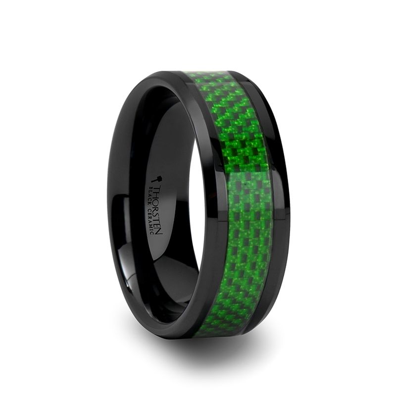 Men S Fashion Ring In Tungsten With Green Carbon Fiber Inlay Men S Fashion Ring In Tungsten With Green Carbon Fiber Inlay
