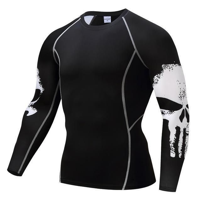 Compression T Shirts Men Skull Punisher Fitness Tops Sport Bike Cycling Jersey