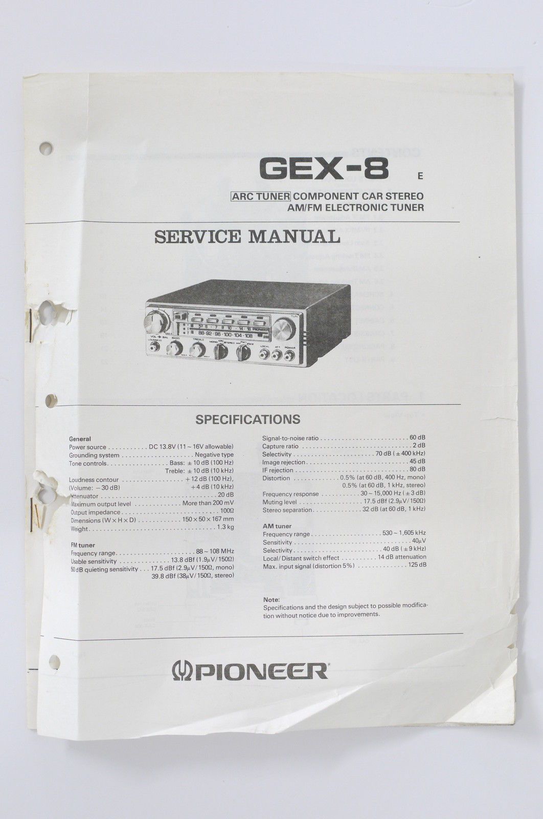 Pioneer gex-8 Original Car Stereo Tuner Service Manual/Guide/ WIRING DIAGRAM !