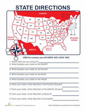 directions north south east or west homeschool 1st grade