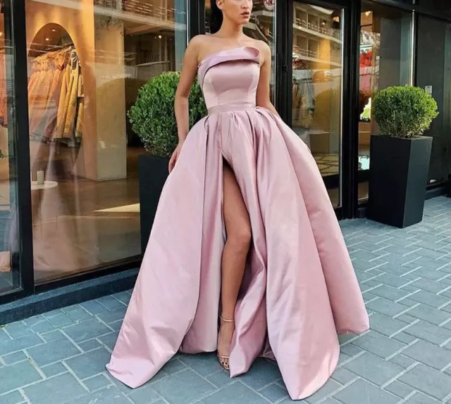 Fora do ombro vestido de noite longo 2020 abiye gece elbisesi cetim lado fenda vestidos de baile robe de soiree _ - AliExpress Mobile Slit Dress Prom, Spaghetti Strap Prom Dress, Prom Dresses With Pockets, Satin Prom Dress, Prom Dresses Blue, Prom Party Dresses, The Dress, Strapless Dress Formal, Long Prom Dresses