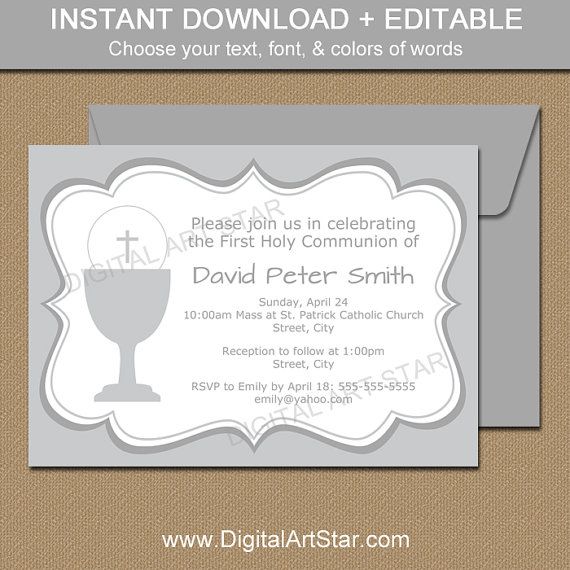 Printable Initial Communion Invites - EDITABLE Grey Initial photograph about First Communion Cards Printable named Printable To start with Communion Invites - EDITABLE Grey To start with