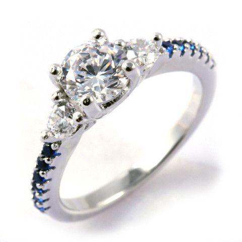 Thin Blue Line Engagement Ring Sterling Silver Round 6 5mm Cz Thin Blue Line Engagement Ring Sterling Silver Round 6 5mm Cz Accents