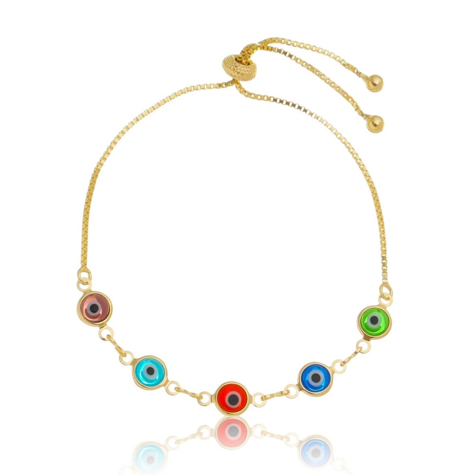 Acessórios de olho grego são místicos e deixam o olho gordo bem longe de você! Pulseira regulável com pingentes de olho grego coloridos. Semi joia folheada a Ouro 18K. Dimensões: 21cm regulável. Beaded Necklace, Jewelry, Products, Beaded Collar, Gold Leaf, Far Away, Pendants, Colorful, Eyes