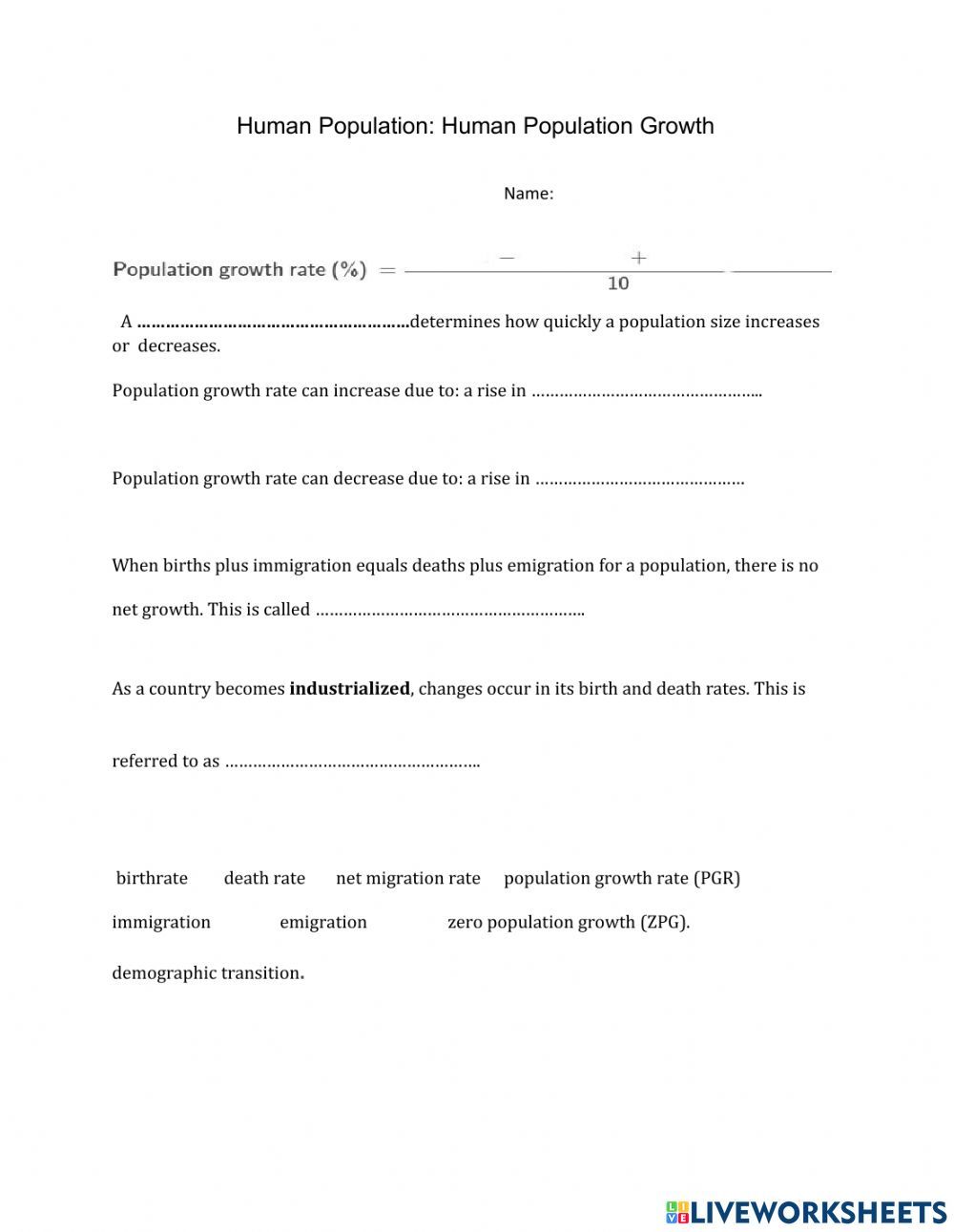 Human Population worksheet | Worksheets, Human, Life science