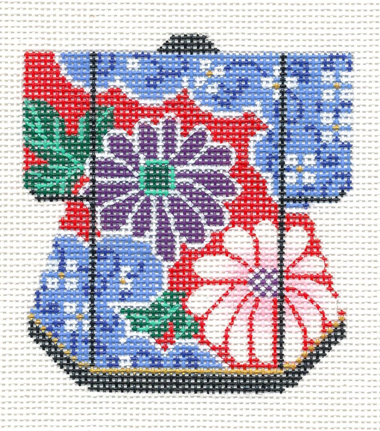 LEE Petite Kimono Pink Blossoms handpainted Needlepoint Canvas Ornament