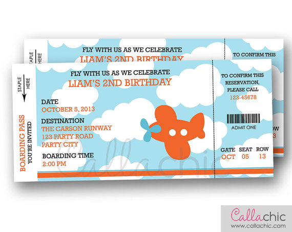 Airplane Boarding Pass Ticket Invitation PRINTABLE - Aeroplane Plane - ticket invitation template Airplane Boarding Pass Ticket Invitation PRINTABLE - Aeroplane Plane - ticket invitation template