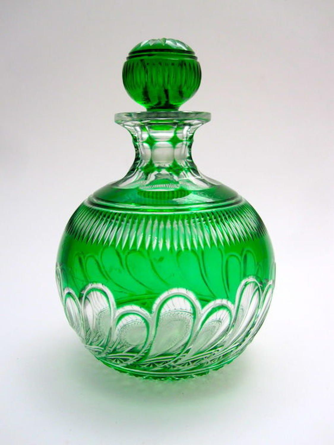Stevens and Williams Perfume Bottle green glass perfume bottle with stopper