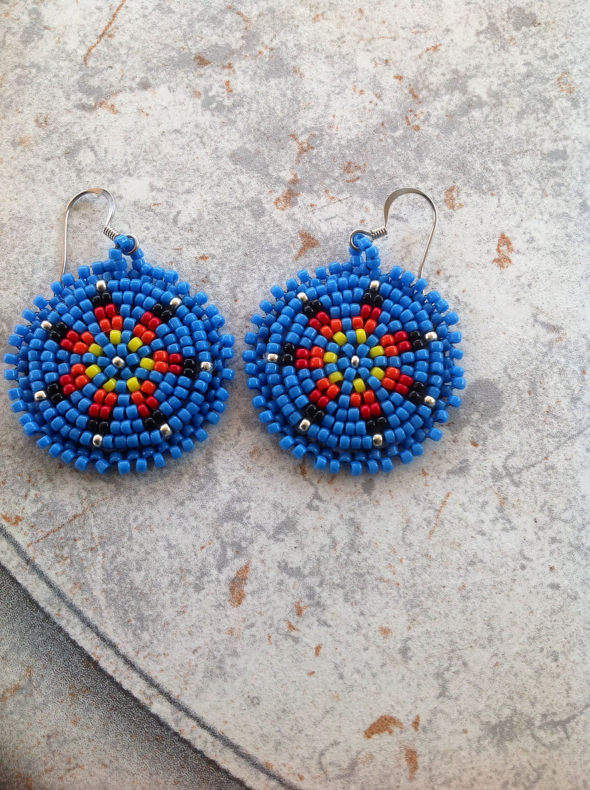 Black Leather Backed Earrings Native American Beadwork Patterns Beaded Earrings Patterns Bead Jewellery