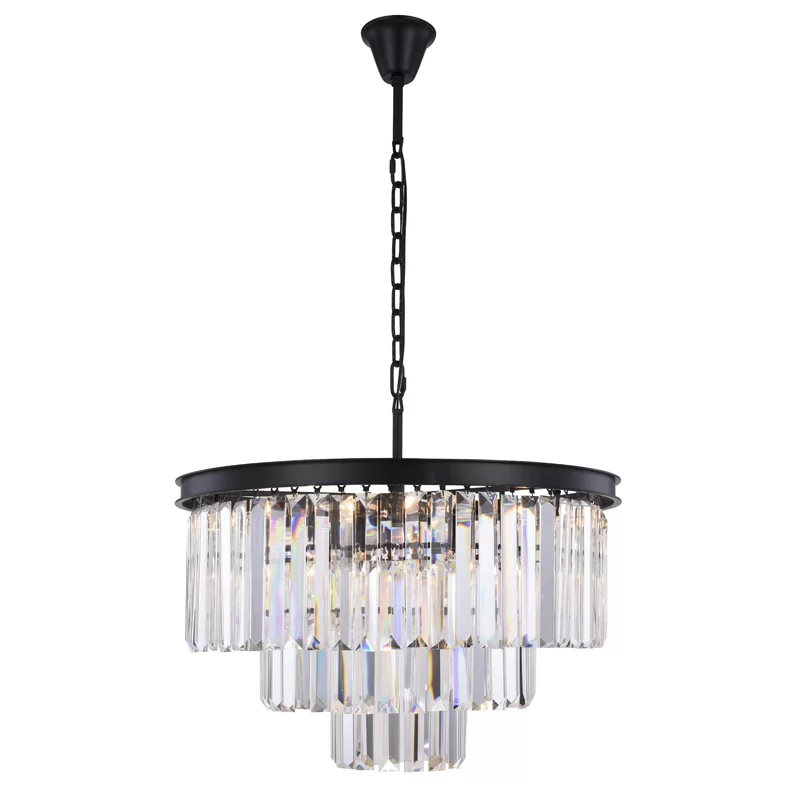 Lavinia 9 Light Unique Tiered Chandelier Transitional Chandeliers Black Transitional Chandeliers, Jolie Antique Black 5 Light Rectangular Crystal Chandelier Dining Room