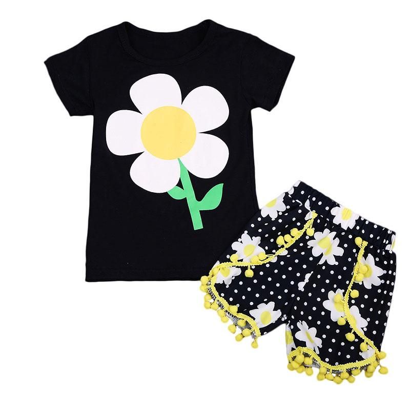 Sunflower Short Pant Summer Outfits Clothes Toddler Kids Girls Clothes T-Shirt Dress Top