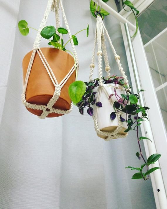 Moderne Macrame Plant Hanger zonder klosje op bodem, kleine Boho geen staart Plant houder, de grote sappige Hygge Planter, de idee van de Gift van de verjaardag